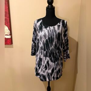 Jones NY Gray/Black Silk Cashmere Blend 3/4 Sleeve Fine Gauge Sweater, Small